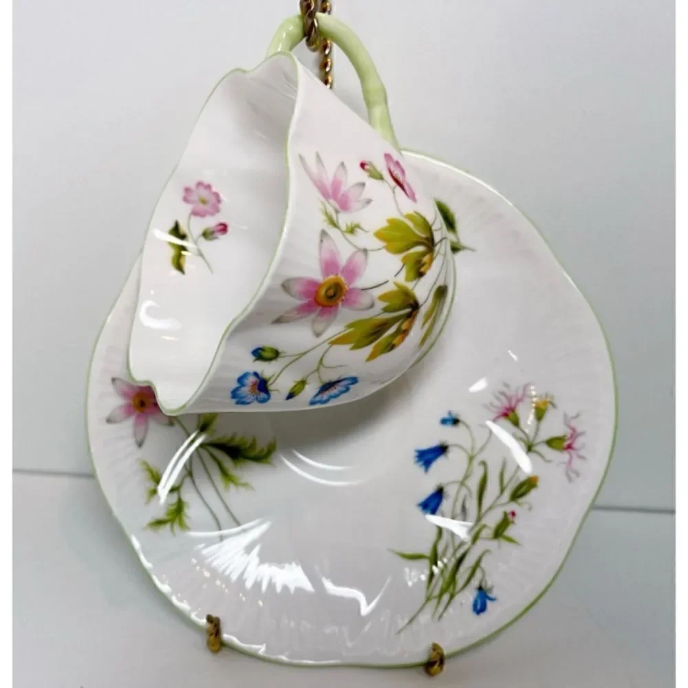 Shelley WILD ANEMONE Flat Cup & Saucer Dainty Shape Bone China 13977